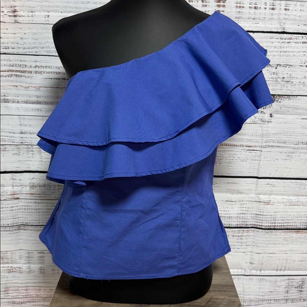 NWT Elegant Blue Ruffled Women's One Shoulder Top